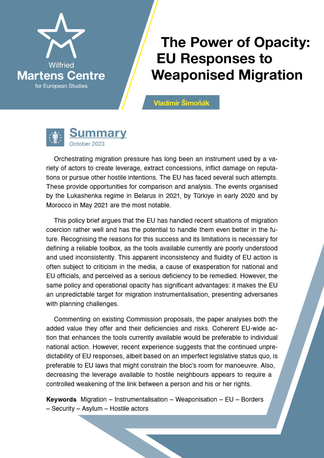 The Power of Opacity: EU Responses to Weaponised Migration